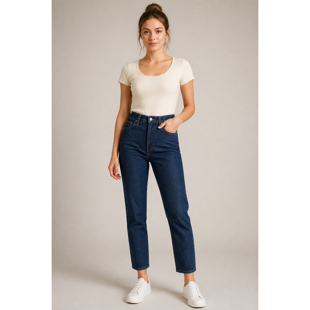 Levi Strauss High Waisted Mom Jeans Dark Wash Indigo Tapered Leg Denim Size 24